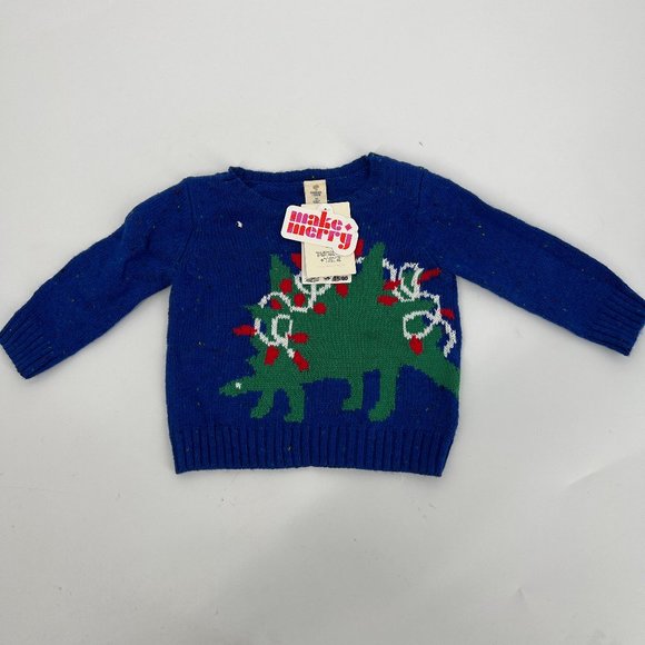 Tucker + Tate Babies Christmas sweater In Blue Surf Stegosaurus 3M NWT - Picture 2 of 7